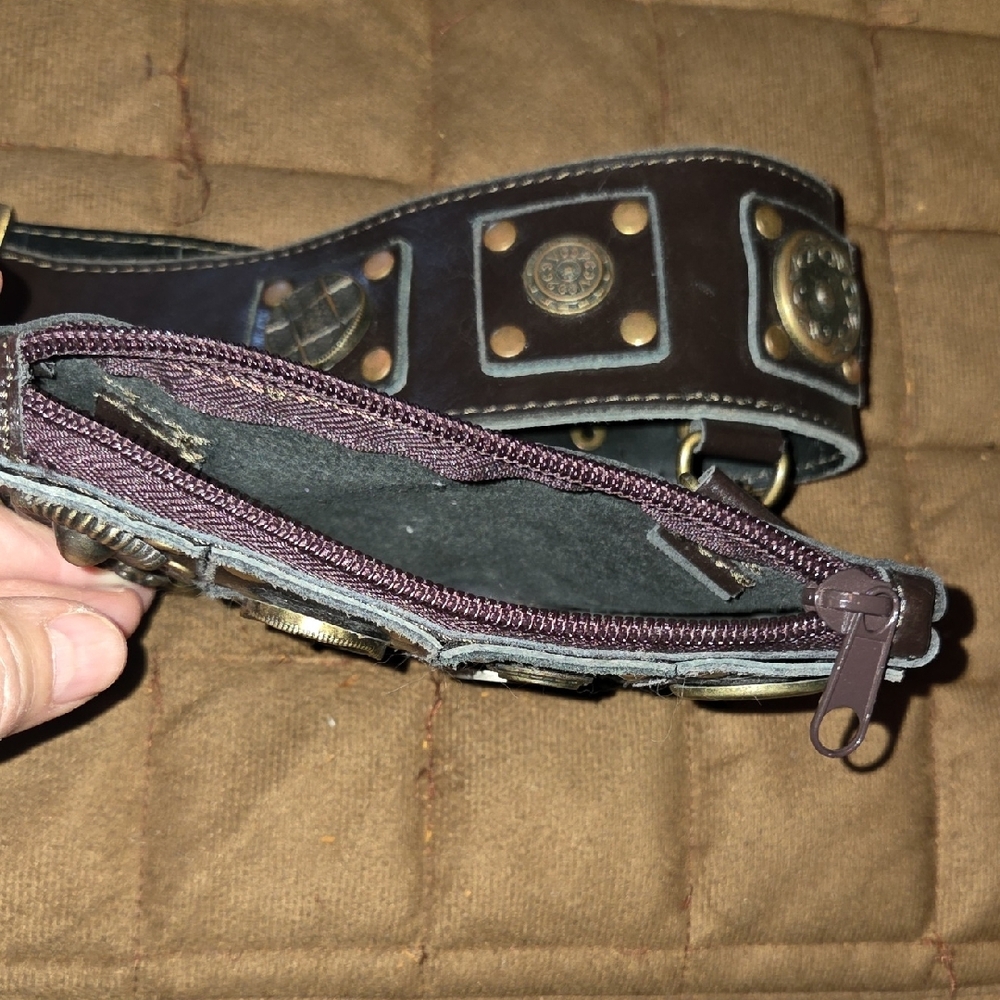 Dark Browish/Black Studded Leather-Like Belt with Detachable Small Bag - Picture 5 of 7